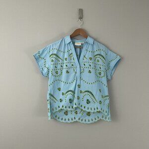 Anthropologie Maeve Boxy Eyelet Cotton Popover Shirt Size Small